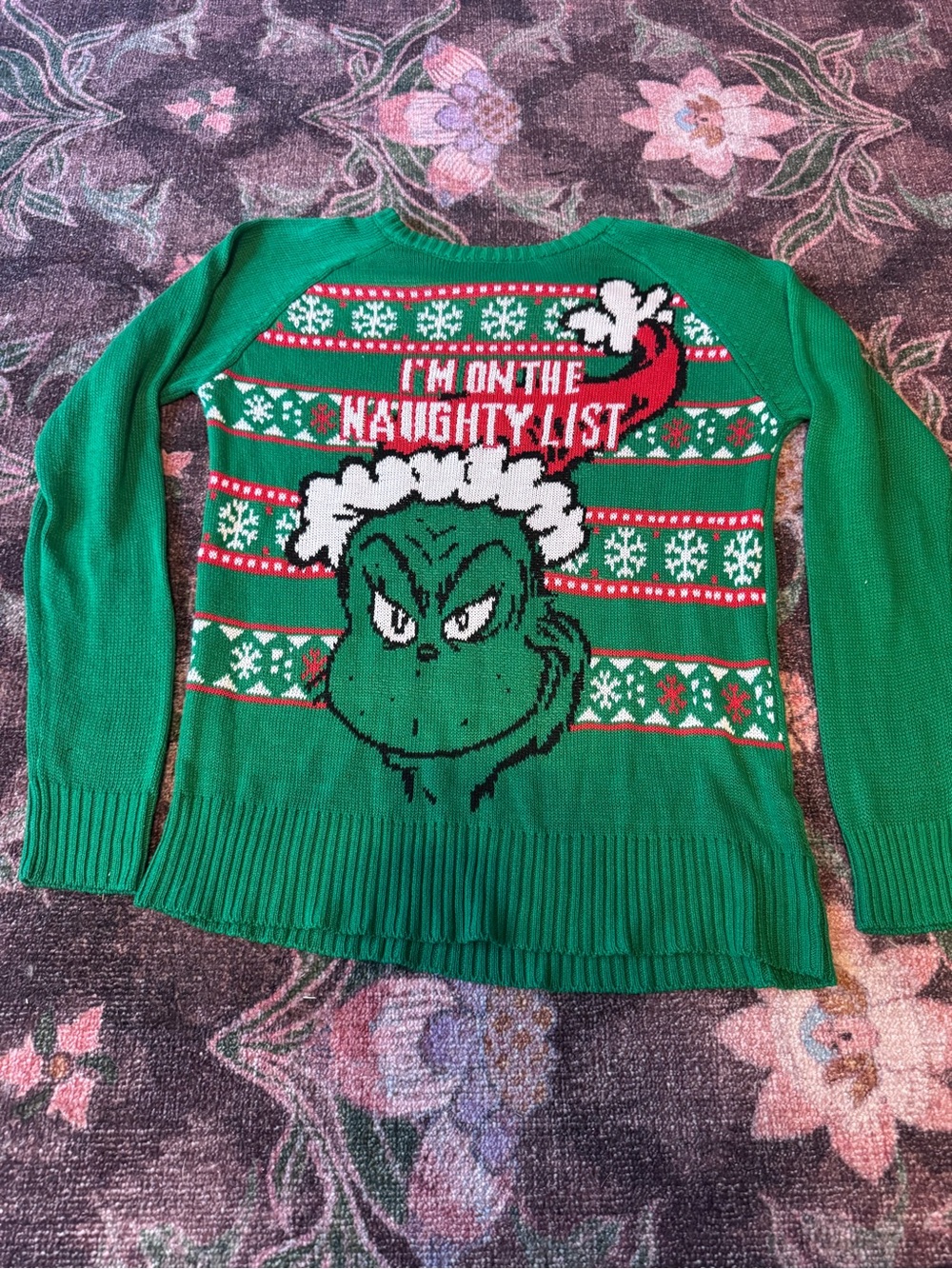 Dr. Seuss Kids The Grinch Ugly Christmas Knit Sweater ‘Naughty list’ Youth 3-5